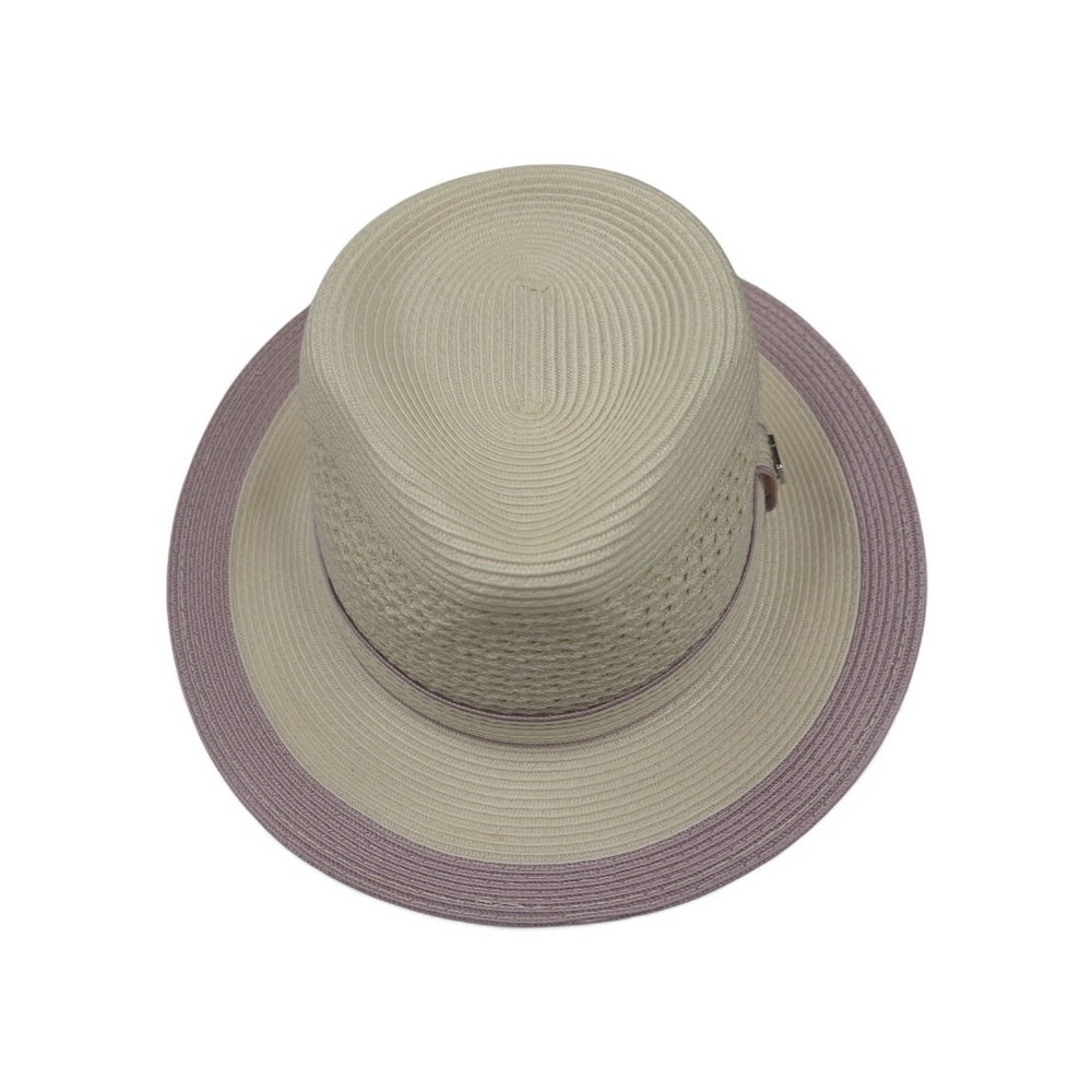 STACY ADAMS "TYRONE" POLY BRAIDED PINCH FRONT LAVENDER/ CREAM MENS FEDORA HAT. - Picture 5 of 7